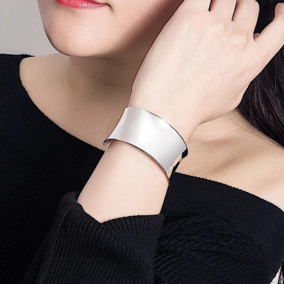 STERLING SILVER CUFF WIDE BANGLE BRACELET - Picture 7 of 8